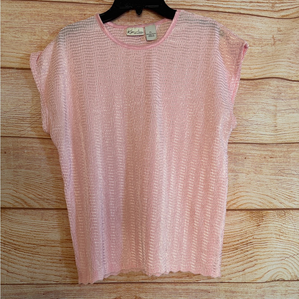 Kim Rogers Short Sleeve Crinkle Pink Blouse Size PL Petite Large